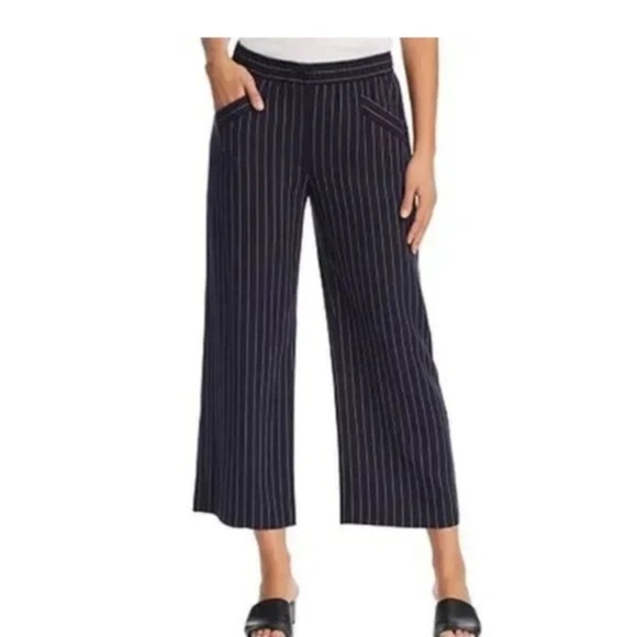 Eileen Fisher Wide Leg Crop Dress Pants Blue Pinstripe - Picture 3 of 9